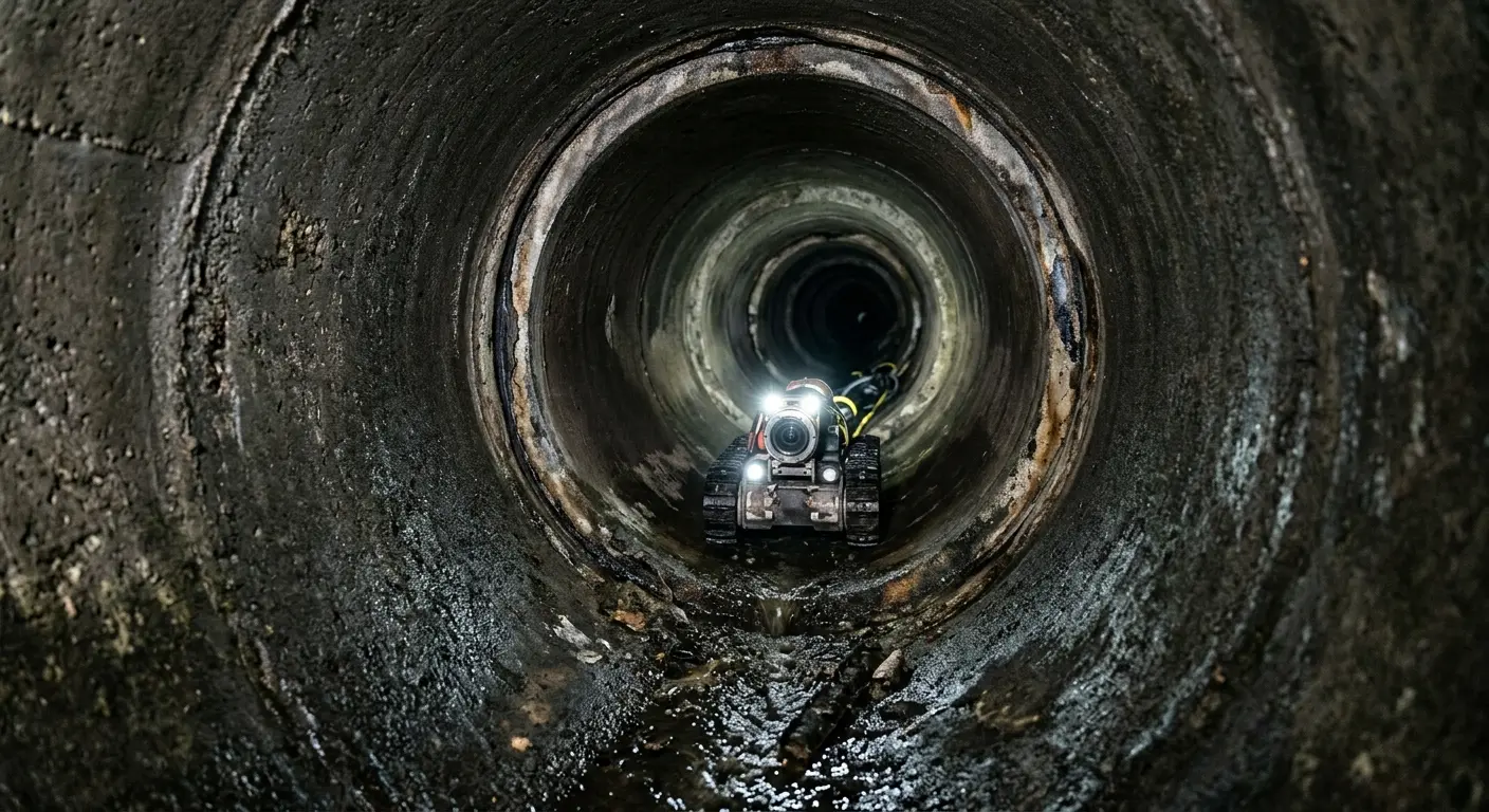 Robotic sewer camera inspecting pipe interior for Drain Snake Service in Live Oak