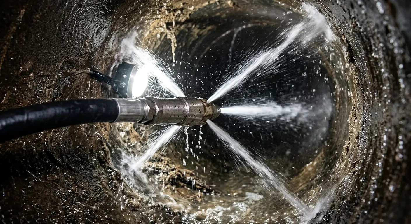 High-pressure hydro jetting nozzle cleaning sewer pipe for Sewer Line Relining in Live Oak